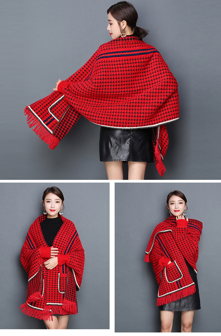 Checkers Striped Shawl Poncho with arm holes > Scarves > Mezon Handbags